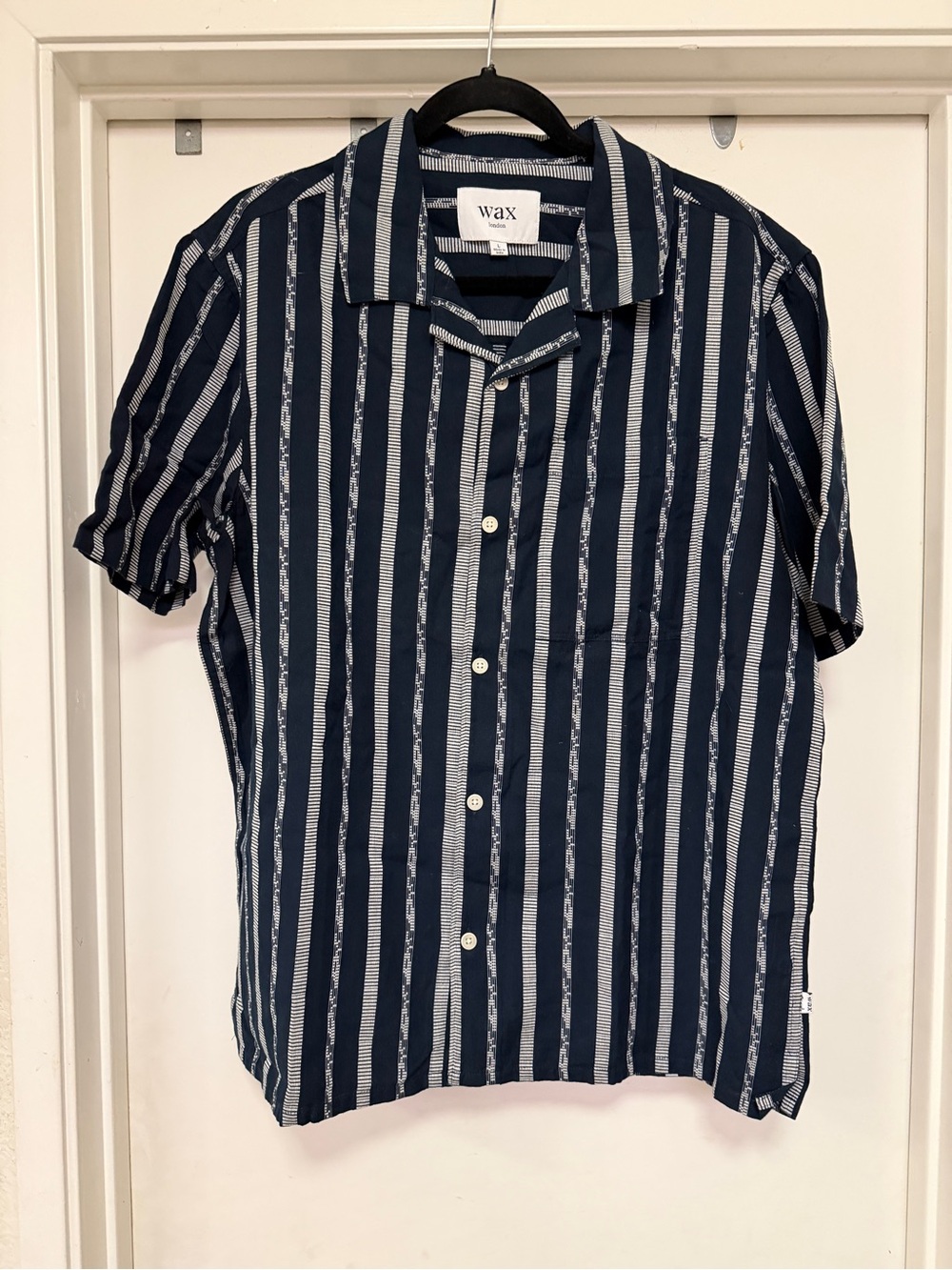 Wax London Didcot - Navy Fleck Stripe Short-Sleeve Shirt - blue/white size L